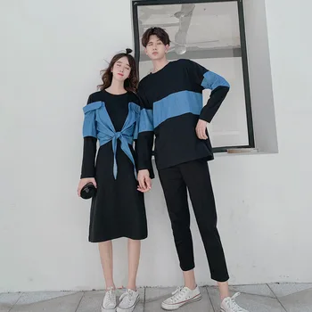 Pāris Matching Hoodies Sporta Krekls Džinsa Kleita Drēbes Koledžas Skolas Korejas Modes Stila Jauniešu Mīļotājiem, Sieviešu Apģērbs Valkāt Džinsus
