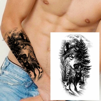 Ūdensnecaurlaidīgus Pagaidu Tetovējumu Uzlīmes Meža Lauva, Tīģeris, Lācis Flash Tetovējumiem Sievietēm Leopard Vilks Vainagu Body Art Roku Viltus Tetovējums Vīriešiem