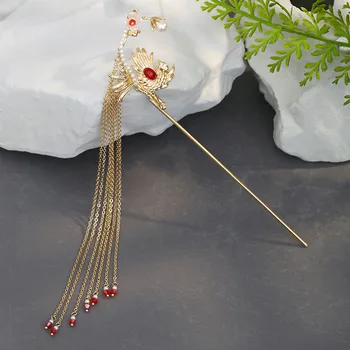Tradicionālos Han Ķīniešu Apģērbu Matadatu Birdie Modelis Zelta Pušķi Antikvariāts Stila Kostīms, Matu Aksesuāri, MA