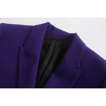 YENKYE Sieviešu Violeta Dubultā Krūtīm, Aprīkots Žakete Mujer garām Piedurknēm Biroja Dāmas Uzvalks Jaka Ziemas Mētelis