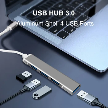 USB 3.0 HUB 4 Portu Sadalītājs Daudzu OTG Adapteri Klēpjdatoru Piederumi Sakausējuma Hub Usb C Expander Samsung Huawei Xiaomi