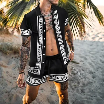 Ir 2021. Jauno Modes Apģērbi Vīriešiem Komplekti Īsām Piedurknēm Havaju Kreklu Un Bikses, Vasaras Drukāšanas Ikdienas Krekls Beach Divas Gabals Uzvalks S-3X