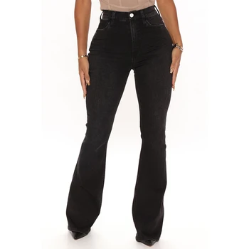 Ir 2021. Jaunā Sieviešu Uzliesmojums Džinsi Ar Augstu Jostas Vintage Jeans Apģērbi Sievietēm, Plus Lieluma Džinsi Retro Mazgā Bell Grunts Āķu Džinsi