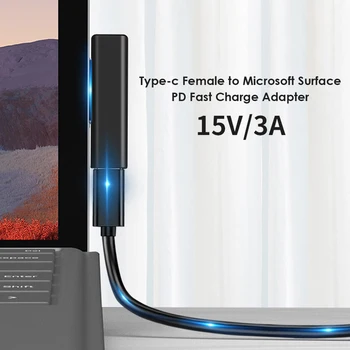 USB Type C PD Ātrās Uzlādes (Plug Pārveidotājs Microsoft Surface Pro 3 4 5 6 Iet USB C Sieviešu Adapteris Savienotājs Virsmas Grāmata