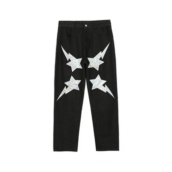 Ir 2021. Vintage Retro Metāla Stilā Atstarojošs Raibs y2k Bikses Punk Goth Vīriešu Džinsa Gothic Džinsu Bikšu Hip Hop Streetwear Jean