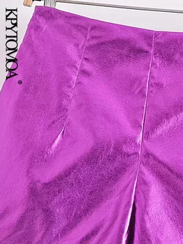 KPYTOMOA Sieviešu Modes Ar Loku, Spīdīgas Bikses, Svārki Vintage Augsto Vidukli, Sānu Rāvējslēdzēju Sieviešu Skort Mujer