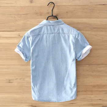 Vīriešiem gadījuma Džinsa krekls 2019 Jaunu īsām piedurknēm kokvilna cietā Augstas kvalitātes krekli cilvēks topi camisa masculina 3XL 782