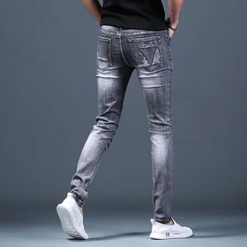 Karstās ir 2021. Vīriešu iespiesti ripped džinsi vīriešu vasaras plānas pēdas bikses moderns zīmola korejiešu stila slim gadījuma pusaudzis zīmuli bikses