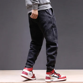 Plus Lieluma 28-44 Jauna Dizaineru Modes Vīriešu Džinsi Loose Fit Džinsa Kravas Bikses Hombre Streetwear Hip Hop Joggers Plaša Kāju Bikses