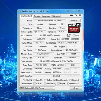 VGA Grafisko Karti HD6750 1GB 128BIT GDDR5 AMD ATI HD6700 Sēriju Video Karte