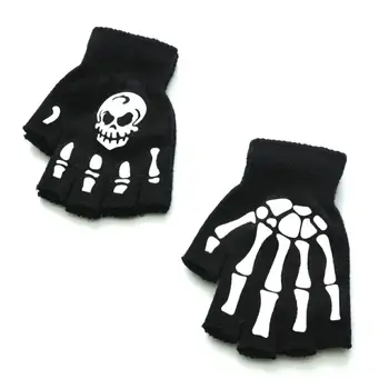 Unisex Pieaugušo Halloween Skeleta Galvaskauss Pusi Pirkstu Cimdi, Kas Spīd Tumsā Fingerless Stiept Trikotāžas-Adītus Ziemas Cimdi