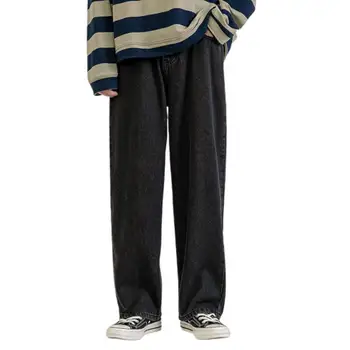 Streetwear Džinsi Džinsu Bikses Ar Augstu Vidukli Džinsa Džinsi Straight Vidū Pieaug Vīriešu Džinsi, Plats Kāju Cietā Hip Hop Džinsa Bikses Streetwear