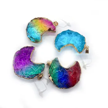1gb Dabīgā Akmens Kulons Multicolor Crystal Moon Krāsains Formas Kaklarota Šarmu Vara Apmales Rotaslietu izgatavošana Piegādes, Montāžas