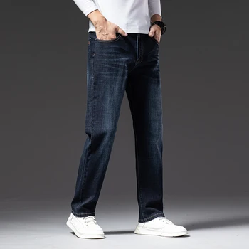 BAO SHAN ir 2021. Rudens Zīmolu Vidū-augsta Vidukļa Biznesa Gadījuma Taisni Džinsi Jauno Vīriešu Modes Plus Lieluma Džinsi Blue Black