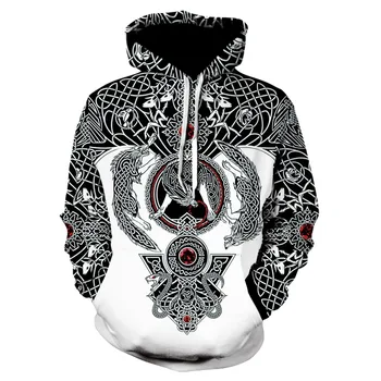 Vīriešu apģērbu, ir 2021. Vikingu Bruņas Tetovējums 3D Visas Iespiesti Vīrieši/Sievietes Harajuku Fashion kapuci sporta Krekls Gadījuma ziemas jaka pelēkā vārna