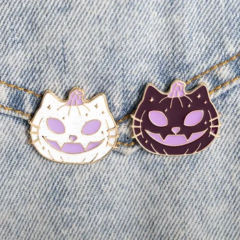 Halloween sērijas pin, violeta un balta funny devil ķirbju broša, radošas personības savvaļas žetons džinsa auduma piederumi