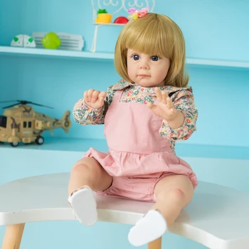 60CM Atdzimis Toddler Meitene Princese Megija Softbody Silikona Bērnu Lelles Puses-sīki Paiting Zelta Parūka Spēlēt Rotaļu Māja