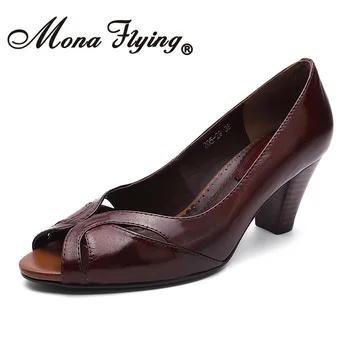 Mona, kas Peld ar Sievietēm Premium Ādas Sūkņi Mīksto Modes Kurpes Slip-on Classic Comfort Peep Toe Augsta Papēža, lai Dāmas Ir 2021. Jaunu 205-29