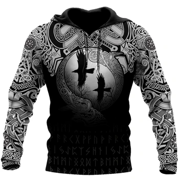 Modes Vīrieši pelēkā vārna Viking Raven Tetovējums 3D Pilnībā Iespiests Harajuku sporta Krekls Unisex Gadījuma Zip Jaka pelēkā vārna CND37