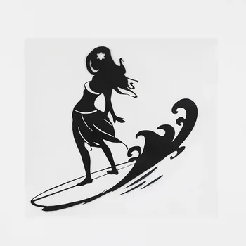 12.6CMX13.3CM Surfer Girl Hawaii Sērfot Viļņi Pludmales sērfa dēlis Decal Vinila Auto Uzlīmes Melna/Sudraba