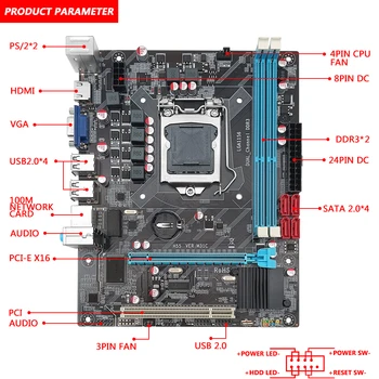 Atslēdznieks H55 Mātesplati LGA 1156 CPU Atbalsta Core un Xeon Procesors, DDR3 operatīvā ATMIŅA Ar PCI-Express USB2.0 VGA, HDMI