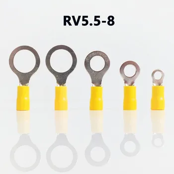 RV5.5-8 DZELTENO krāsu Gredzenu izolēti termināli uzvalks 4-6mm2 Vads Vadu Savienotājs kabeļu Cemme Termināļa 50GAB/Iepak bezmaksas piegāde