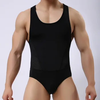 Fitnesa Jumpsuit Bodysuits Vīriešiem, Augsta Elastība viengabala Shapers Vīriešu Leotard Korektīvo Ķermeņa Ēka Vīriešu Apakšveļa Singlet