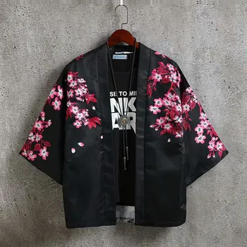 Kimono Retro Mens Japānas Puse Piedurknēm Krekls Vīriešu Yukata Valkāt Vaļēju Plānas Blūze Top Tērpu Kostīmu Vasarā Jaunu Loungewear Peldmētelis