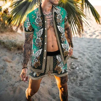 2022 Jaunu Modes Vīrieši Havaju Uzstādīt Mens Drukāšanas Komplekts ar Īsām Piedurknēm Vasaras Gadījuma Ziedu Krekls Beach Divas Gabals Uzvalku Komplekti S-3XL