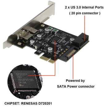 USB3.1 USB C PCI Express Paplašināšanas Karti w BC 2.4 Maksas,PCI-e USB 3.1 Gen 1 Tips-C w/ USB 20pin 2 USB3 3.5 Priekšējā Paneļa