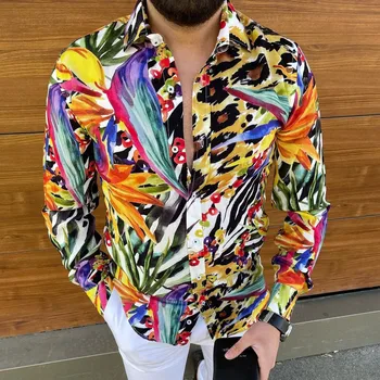 Luksusa Vīriešu Rudens Atpūtas zaudēt Multicolor Iespiesti Krekls ar garām Piedurknēm, ar Mākslas Modelis