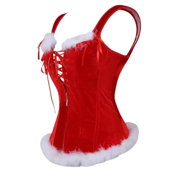 Sexy Santa Siksna, Korsetes, Vestes Sievietēm Rāvējslēdzēju Sarkanu Spalvu Korsetes, Bustiers Apakšveļa Top Nerātns Ziemassvētku Tērpi Plus Izmērs S-6XL