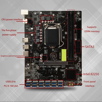 B250 mātesplati btc Ieguves Mātesplati 12XPCIE, lai USB3.0 Grafikas Kartes Slots LGA1151 Atbalsta DDR4 DIMM RAM Datoru Mātesplati