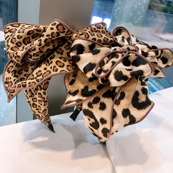Ir 2021. Modes Retro Leopard Sieviešu Hairband Augstu Elastīgo Matu Josla Plata Sānu Krusta Mezgls Galvas Pieaugušo Meiteņu Botes Turban