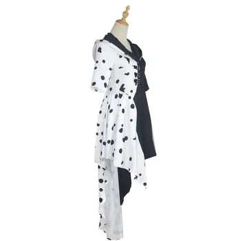 Filma Cruella De Vil Cosplay Kostīmi 101 Dalmatians Sieviešu Meitenes Jauno Modes Melna Balta Kleita, Parūka Halloween Puse Drēbes