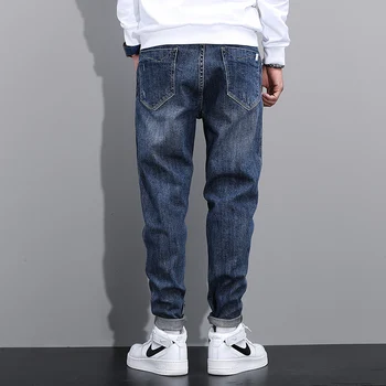 Korejas Vintage Modes Vīriešu Džinsi Retro Zilā Gadījuma Kokvilnas Džinsa Harēma Bikses Augstas Kvalitātes Streetwear Slim Fit Dizainera Džinsi Vīriešiem