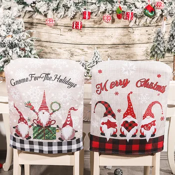 Ziemassvētku un Ziemassvētku Vecīša Cepuri Krēslu Vīna Pudeles Vāciņu Priecīgus Ziemassvētku rotājums Mājās Jauno Gadu 2022 Ziemassvētku Galda Dekorēšanai