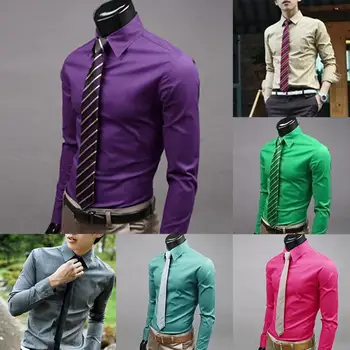 Jaunu Vīriešu Modes Gadījuma Long Piedurknēm Slim vienkrāsainu kreklu Vīrieši Sociālās Uzņēmējdarbības Kleita Krekls Mīksts, Ērts Ziemassvētku Dāvanu