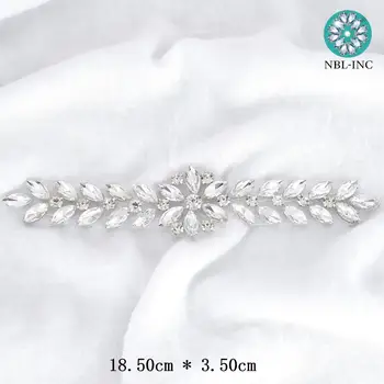 （1PC）Līgavas Sudraba kristāla rhinestone pērle aplikācijas jostas kāzu vērtnes piederumi WDD1083