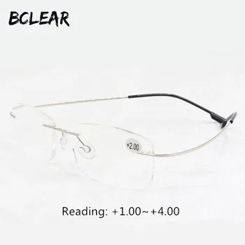 BCLEAR vecuma tālredzība brilles unisex bez apmales atmiņas titāna elastīgu modes lasīšanas brilles+1.0 +1.5 +2.0 +2.5 +3.0 +3.5 +4.0