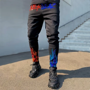 Cilvēks Stretchy Jeans Black Izdilis Karstā Urbt Punk streetwear Biker Bikses Vīriešu Apģērbu Visas spēles pieguļoša Džinsa Zīmuli Bikses Y2k