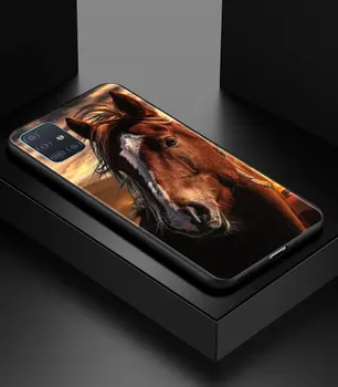 Tālrunis Lietā Samsung Galaxy A51 A71 A50 A21s A02s A12 A20 A10 A30 A40 A41 A31 A11 Melna Korpusa Vāciņš Darbojas Zirgu Dzīvnieku