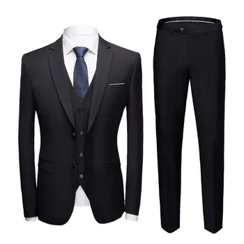 Biznesa Uzvalks 3 Gabals Komplekts ( Žakete + Veste + Bikses ) Boutique Vīriešu Biznesa Uzvalks Slim Taisnas Bikses, Uzvalks Atdala Kāzu